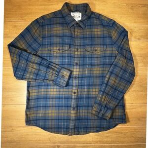 American Eagle Flannel Shirt Blue Gold Plaid Long Sleeve Button Up Men's L